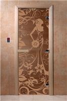 Дверь для сауны DoorWood (Дорвуд) 70x190 Основная серия Девушка в цветах (бронза), 6мм, 2 петли, хвоя прав