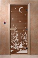 Дверь для сауны DoorWood (Дорвуд) 70x190 Основная серия Зима (бронза), 6мм, 2 петли (хвоя) правая
