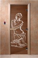 Дверь для сауны DoorWood (Дорвуд) 70x190 Основная серия Искушение (бронза), 6мм, 2 петли (хвоя) правая