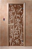 Дверь для сауны DoorWood (Дорвуд) 70x190 Основная серия Бамбук и бабочки (бронза), 6мм, 2 петли, хвоя прав