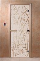 Дверь для сауны DoorWood (Дорвуд) 80x180 Основная серия Бамбук и бабочки (сатин) левая