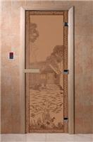 Дверь для сауны DoorWood (Дорвуд) 80x180 Основная серия Банька в лесу (бронза матовое) левая