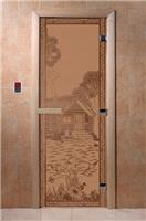 Дверь для сауны DoorWood (Дорвуд) 60x200 Основная серия Банька в лесу (бронза матовое) левая