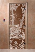 Дверь для сауны DoorWood (Дорвуд) 80x180 Основная серия Мишки в лесу (бронза) левая