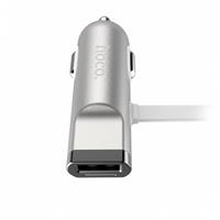 Адаптер Автомобильный с кабелем Hoco UCL01 1USB/5V/2.4A +lightning/micro USB (silver) 49004