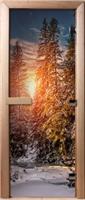 Дверь для сауны Maestro Woods (Маэстро Вуд) 70x180 с фотопечатью Зимний закат, правая