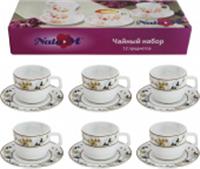 Чайный набор NataM 12 предметов (чашка 190мл-6шт, блюдце 140мм-6шт) в подарочной упаковке (Н202039 Жизель), Китай, код 30018010074, штрихкод 691732943510, артикул KFB190HP55-6