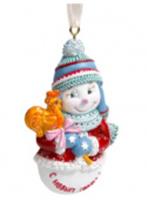 Новогоднее подвесное украшение Снеговик с конфетой из полирезины 5.5х1.5х8см арт.77794, КИТАЙ, код 75002091557, штрихкод 464003020233, артикул 77794