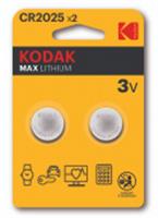 Батарейки Kodak CR2025-2BL MAX Lithium (60/240/43200), КИТАЙ, код 0730100008, штрихкод 088793041767, артикул Б0037003
