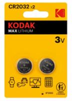 Батарейки Kodak CR2032-2BL MAX Lithium (60/240/43200), КИТАЙ, код 0730100007, штрихкод 088793041768, артикул Б0037004