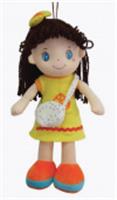 Мягкая игрушка Кукла, брюнетка в желтом платье, мягконабивная, 20 см, КИТАЙ, код 84001040794, штрихкод 460620816024, артикул M6017