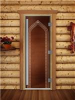 Дверь для сауны DoorWood (Дорвуд) 60x180 Престиж (с рисунком) Арка правая (бронза)