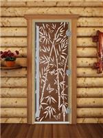 Дверь для сауны DoorWood (Дорвуд) 60x180 Престиж (с рисунком) Бамбук и бабочки левая (бронза)
