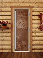 Дверь для сауны DoorWood (Дорвуд) 60x180 Престиж (с рисунком) Лебединое озеро левая (бронза)