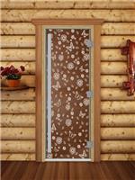 Дверь для сауны DoorWood (Дорвуд) 60x180 Престиж (с рисунком) Цветы и бабочки правая (бронза)