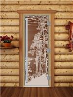 Дверь для сауны DoorWood (Дорвуд) 60x190 Престиж (с рисунком) Рассвет правая (бронза)