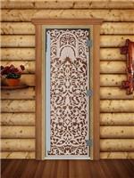 Дверь для сауны DoorWood (Дорвуд) 60x190 Престиж (с рисунком) Флоренция правая (бронза)