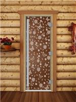 Дверь для сауны DoorWood (Дорвуд) 60x190 Престиж (с рисунком) Цветы и бабочки правая (бронза)