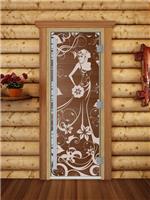 Дверь для сауны DoorWood (Дорвуд) 60x190 Престиж (с рисунком) Девушка в цветах правая (бронза)