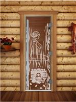 Дверь для сауны DoorWood (Дорвуд) 60x180 Престиж (с рисунком) Волшебный пар левая (бронза)