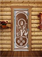 Дверь для сауны DoorWood (Дорвуд) 60x190 Престиж (с рисунком) Посейдон правая (бронза)