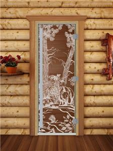 Дверь для сауны DoorWood (Дорвуд) 60x190 Престиж (с рисунком) Мишки левая (бронза)