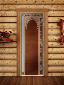 Дверь для сауны DoorWood (Дорвуд) 70x180 Престиж (с рисунком) Восточная арка левая (бронза)