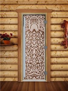 Дверь для сауны DoorWood (Дорвуд) 80x200 Престиж (с рисунком) Флоренция левая (бронза)