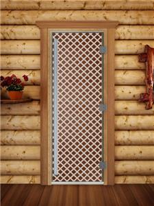 Дверь для сауны DoorWood (Дорвуд) 70x170 Престиж (с рисунком) Мираж левая (бронза)