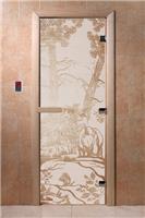 Дверь для сауны DoorWood (Дорвуд) 70x190 Основная серия Мишки в лесу (сатин) правая