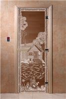Дверь для сауны DoorWood (Дорвуд) 80x200 Основная серия Банька в лесу (бронза) правая