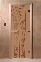 Дверь для сауны DoorWood (Дорвуд) 80x200 Основная серия Весна цветы (бронза матовое) правая