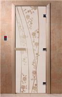 Дверь для сауны DoorWood (Дорвуд) 80x200 Основная серия Весна цветы (сатин) правая