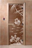 Дверь для сауны DoorWood (Дорвуд) 80x200 Основная серия Голубая лагуна (бронза) правая