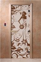 Дверь для сауны DoorWood (Дорвуд) 80x200 Основная серия Девушка в цветах (бронза матовое) правая