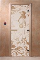 Дверь для сауны DoorWood (Дорвуд) 80x200 Основная серия Девушка в цветах (сатин) правая