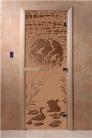 Дверь для сауны DoorWood (Дорвуд) 80x200 Основная серия Лебединое озеро (бронза матовое) правая