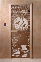 Дверь для сауны DoorWood (Дорвуд) 80x200 Основная серия Лебединое озеро (бронза) правая