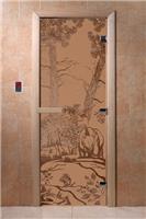 Дверь для сауны DoorWood (Дорвуд) 80x200 Основная серия Мишки в лесу (бронза матовое) правая