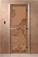 Дверь для сауны DoorWood (Дорвуд) 70x170 Основная серия Банька в лесу (бронза матовая) правая