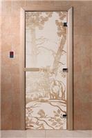 Дверь для сауны DoorWood (Дорвуд) 60x180 Основная серия Мишки в лесу (сатин) правая