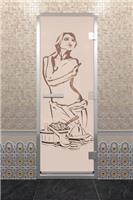 Дверь для турецкой бани DoorWood (Дорвуд) 90x200 Алюминиевый профиль Бронза матовое с рис. Искушение правая