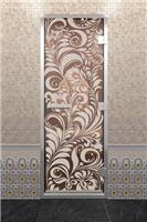 Дверь для турецкой бани DoorWood (Дорвуд) 90x210 Алюминиевый профиль Сатин с рис. Хохлома правая