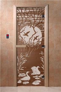 Дверь для сауны DoorWood (Дорвуд) 70x170 Основная серия Лебединое озеро (бронза) правая