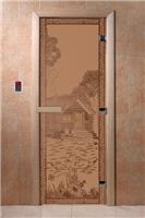 Дверь для сауны DoorWood (Дорвуд) 60x180 Основная серия Банька в лесу (бронза матовое) правая