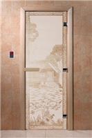 Дверь для сауны DoorWood (Дорвуд) 60x180 Основная серия Банька в лесу (сатин) правая