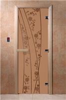 Дверь для сауны DoorWood (Дорвуд) 70x170 Основная серия Весна цветы (бронза матовая) правая