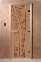 Дверь для сауны DoorWood (Дорвуд) 60x180 Основная серия Весна цветы (бронза матовое) правая