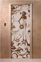 Дверь для сауны DoorWood (Дорвуд) 70x170 Основная серия Девушка в цветах (бронза) правая