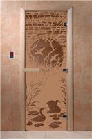 Дверь для сауны DoorWood (Дорвуд) 70x170 Основная серия Лебединое озеро (бронза матовая) правая